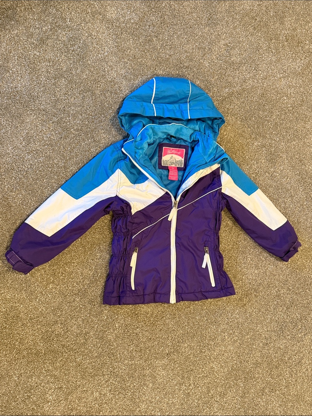 Kids Hooded Colorblock Puffer Jacket - Purple & Blue